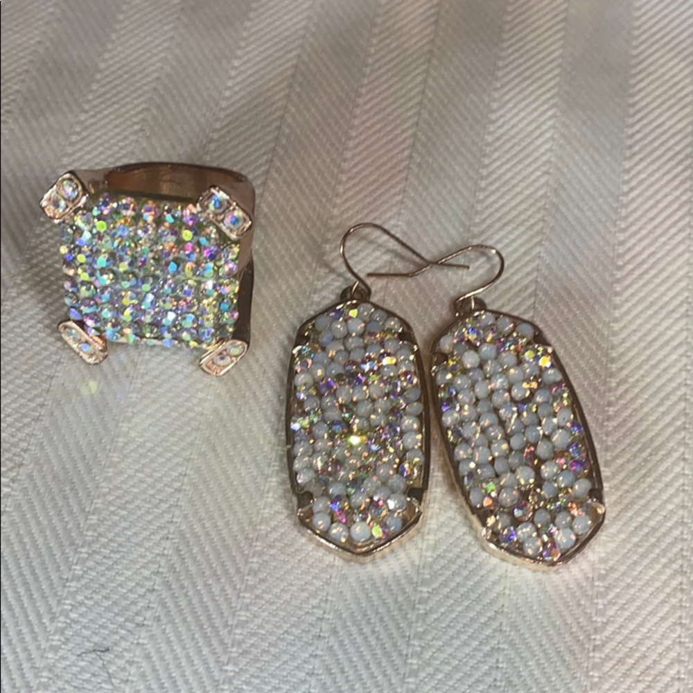 Iridescent ring and earrings